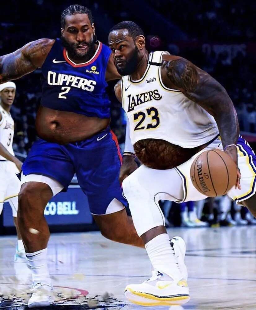 NBA球星大胖子什么样？被詹姆斯的大肚腩实实在在逗笑了(6)