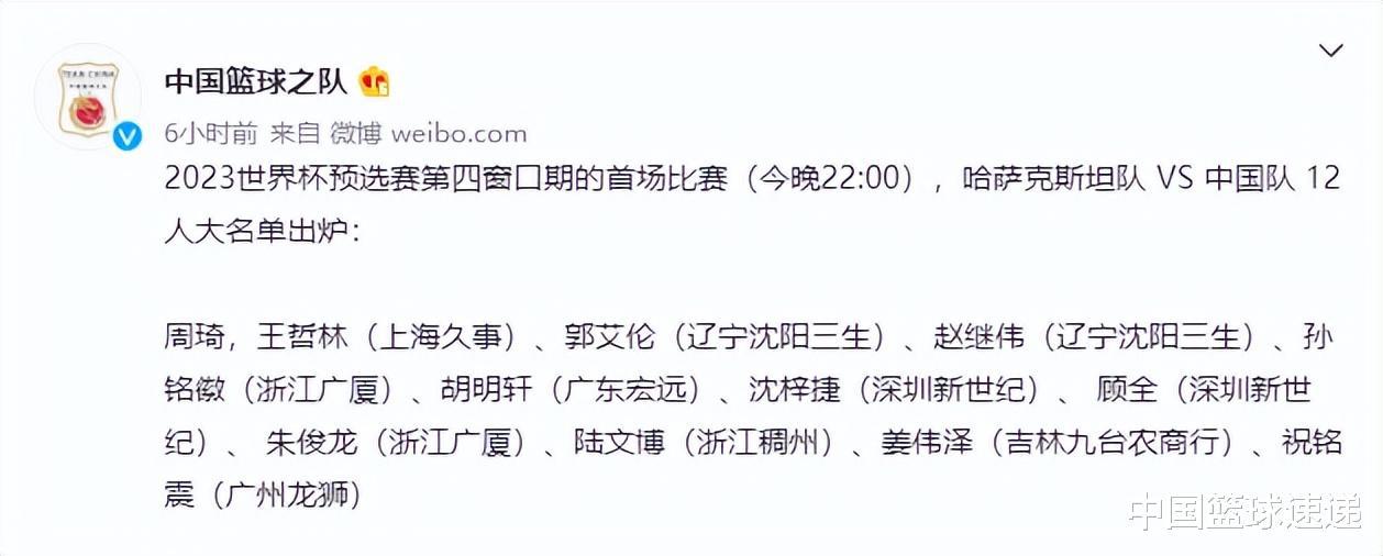 中国男篮公布12人名单，名人堂30人提名名单出炉，辽宁签国青后卫(1)