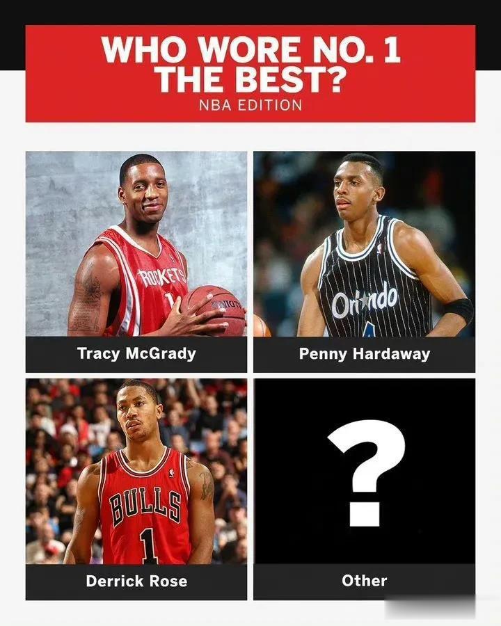 美国媒体晒图：谁是NBA最强1号球员？

A：麦迪
B：便士哈达威
C：罗斯

