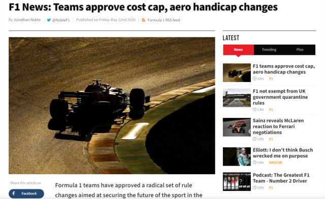 F1车队同意削减成本 2021预算帽降至1.45亿美元
