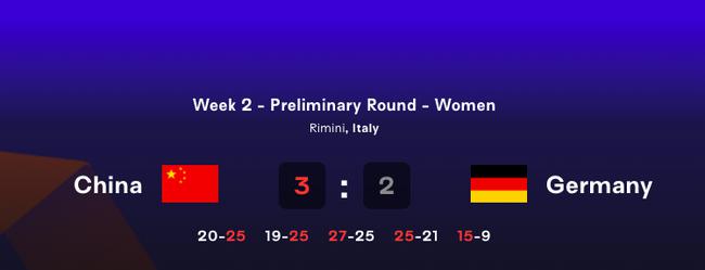 世联赛中国女排3-2大逆转德国女排 张常宁23分