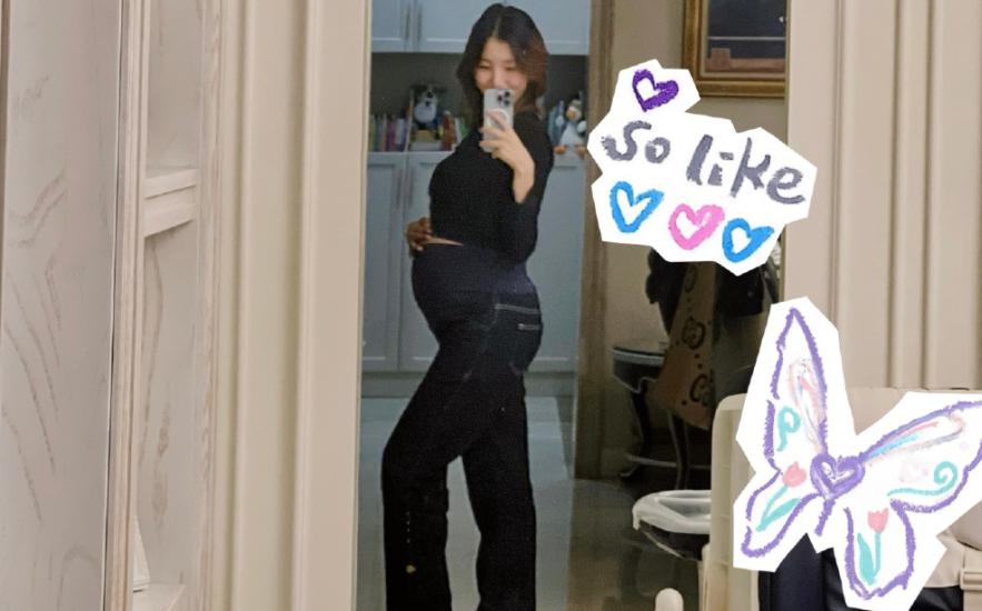 奥运五金王娇妻怀孕8个月，即将临盆！喝咖啡+穿高跟鞋，网友提出质疑(7)
