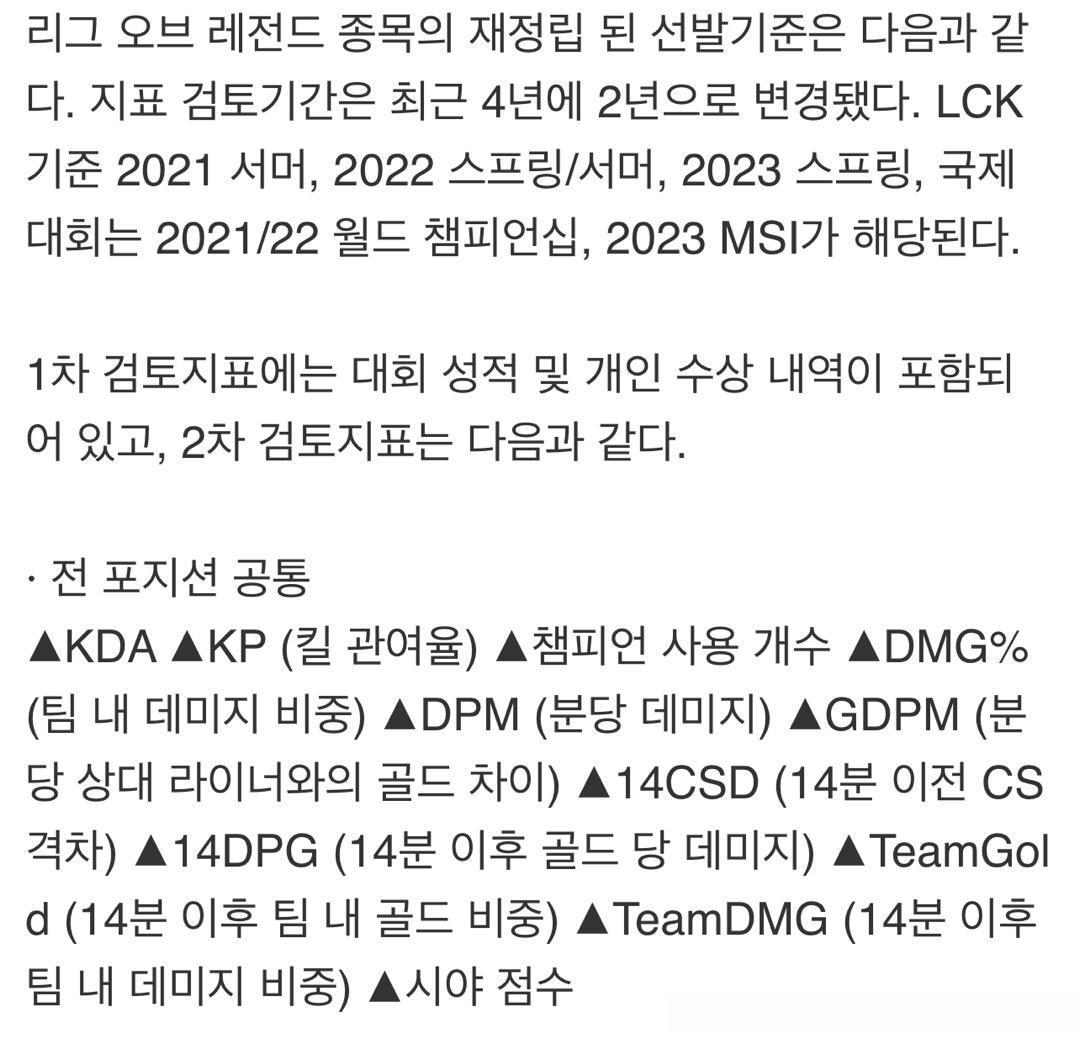 杭州亚运会英雄联盟项目韩国代表队选拔标准经过了重新制定，指标审核时间从最近的4年(2)