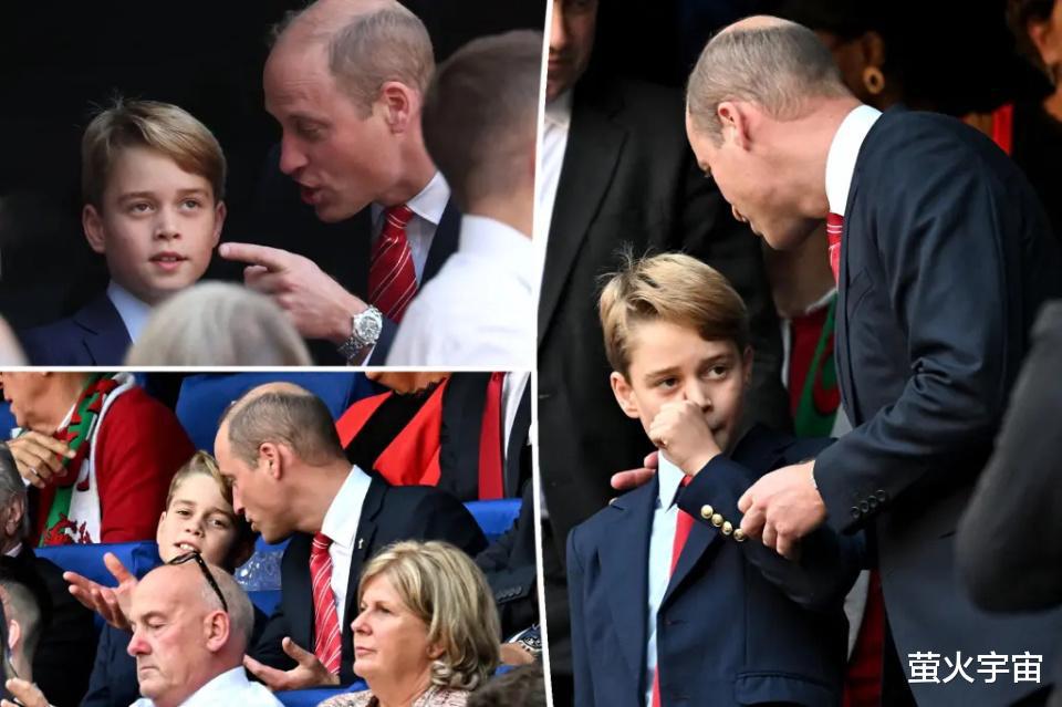 10岁乔治小王子飞法国看比赛，系红领带和大人谈笑风生，威廉仍难放心(5)