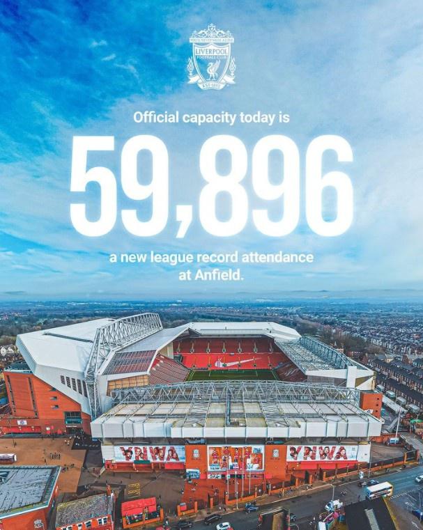59896人，安菲尔德球场创造联赛上座人数纪录(1)