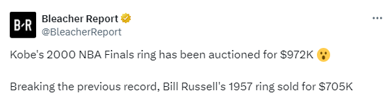 97.2万美元！科比总冠军戒指已被卖掉 售价破纪录创NBA历史新高(2)