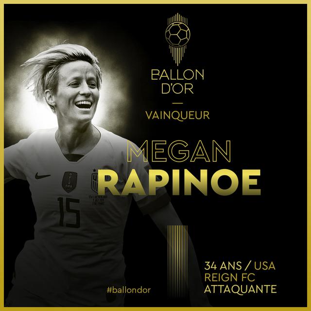 官方：美国女足队长拉皮诺埃获得2019年女子金球奖