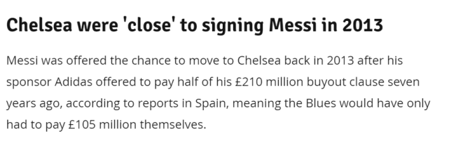 切尔西7年前接近签下梅西！仅需1.05亿，球王拒绝离开巴萨(2)