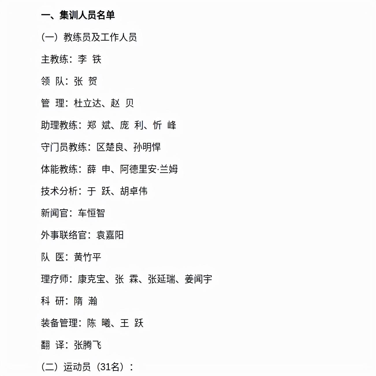 中国男足的集训名单，亮点在教练组，有肉大家一起吃