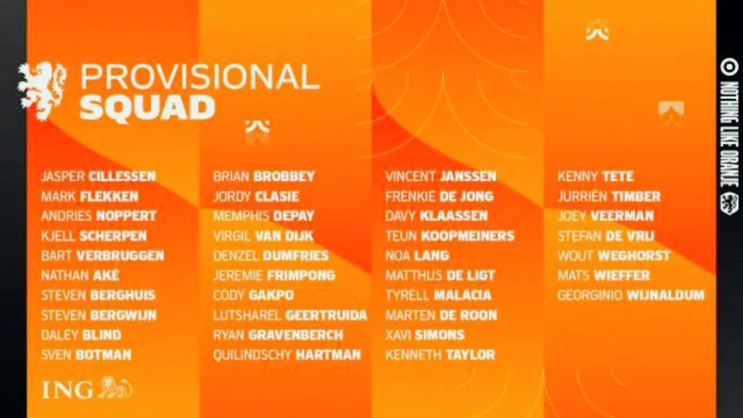 本周五，荷兰国家队公布3月国际比赛日37人大名单。橙衣军团将分别在3月24日和2