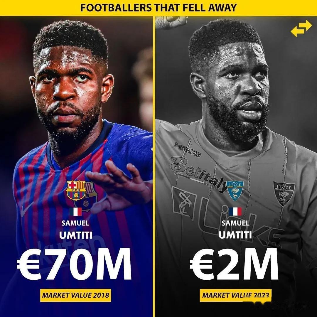 球员身价对比5年前大幅下滑的球员，阿扎尔从1.5亿欧元降到了不足1000万欧元，(4)