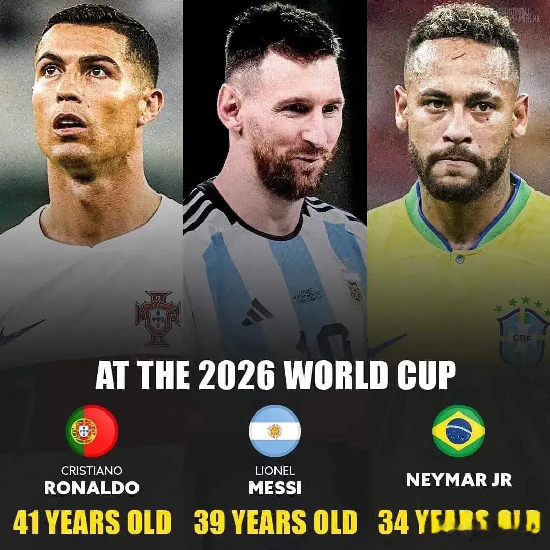 2026年世界杯时
C罗41岁 为了追赶梅西 大概率会高龄参赛
梅西39岁 应该(1)