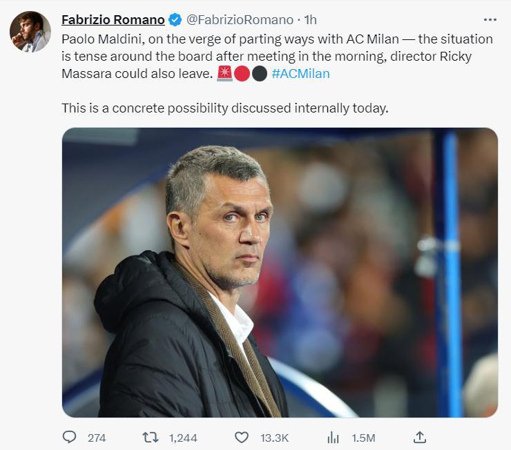 罗马诺说：马尔蒂尼可能会离开AC米兰，董事会成员马萨拉也可能会离开，他们在董事会