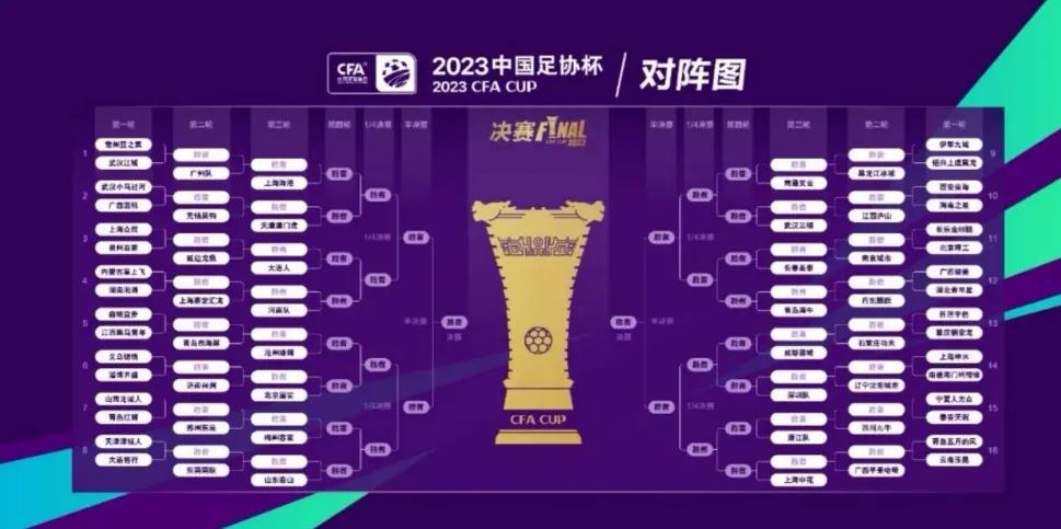 2023足协杯最终结果预测：
八分之一决赛结果：
上半区：天津，国安，大连，泰山(1)