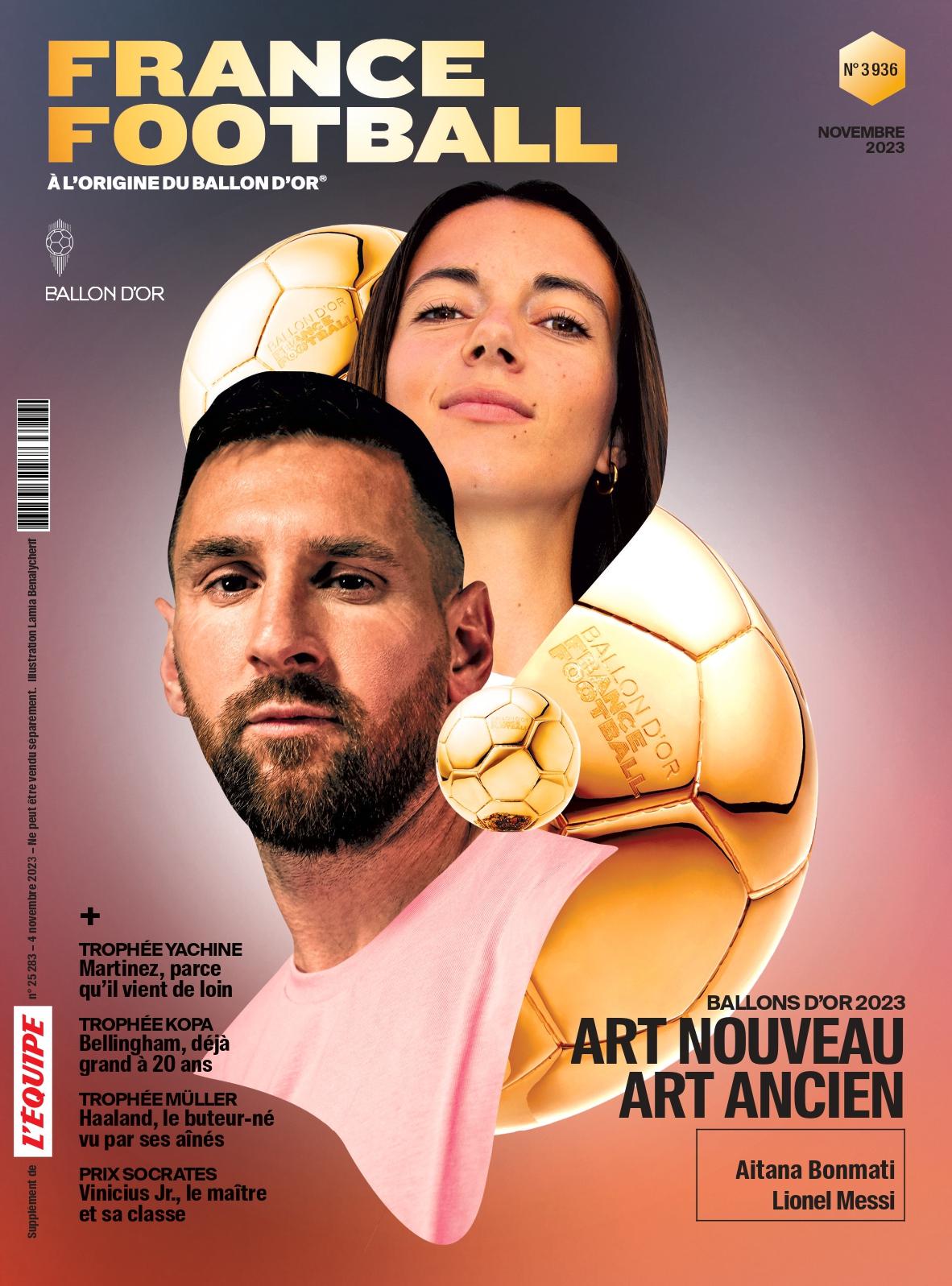 法国足球金球特刊周六发行，封面人物为梅西和邦马蒂