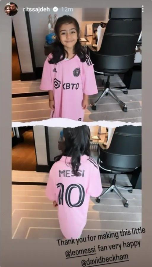 小贝向印度板球球星赠送梅西球衣，后者分享女儿照片并致谢(1)