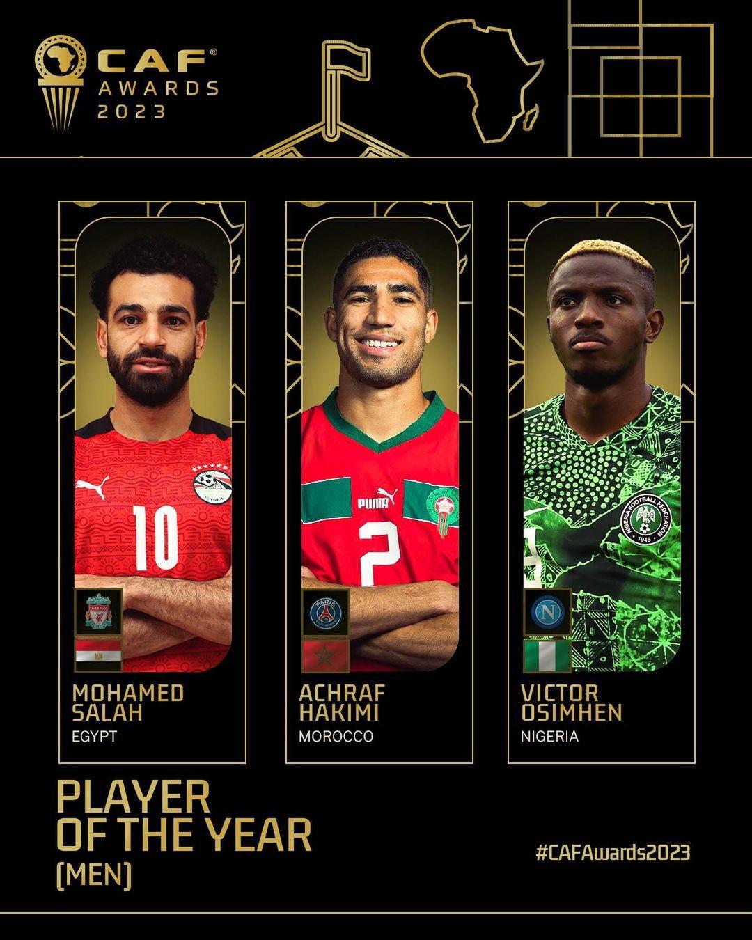 非洲年度最佳球员候选：萨拉赫、阿什拉夫、奥斯梅恩(1)