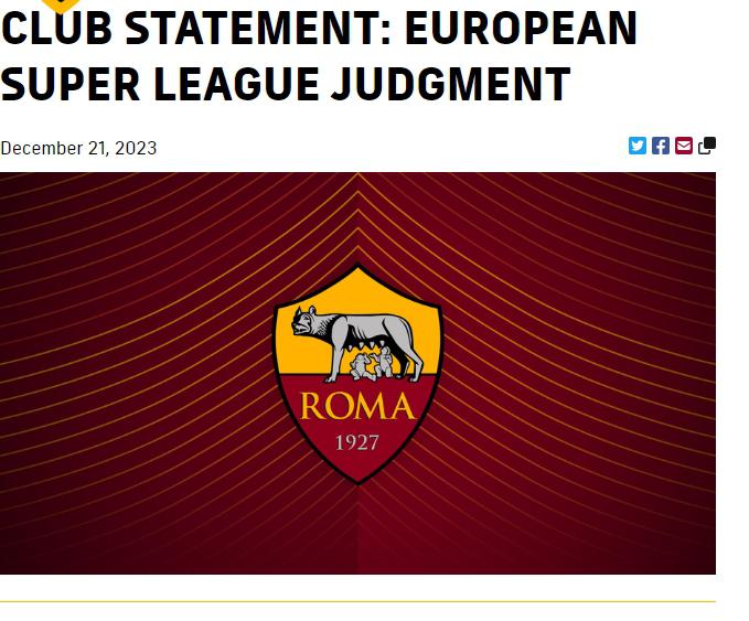 意甲首支发声球队！罗马声明：拒绝任何所谓的超级联赛项目