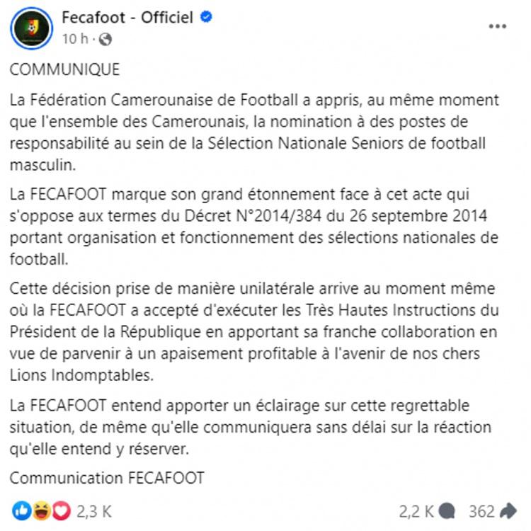 啊？喀麦隆体育部官宣男足国家队新帅，遭自家足协否认